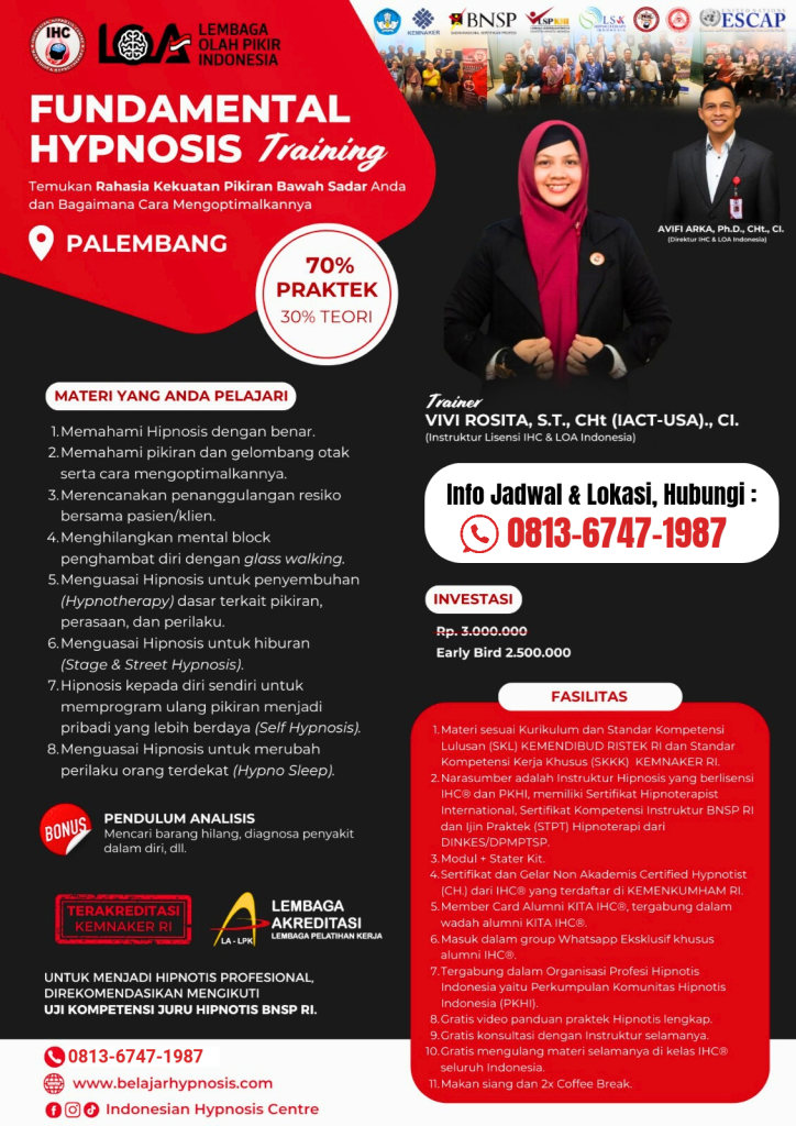 Pelatihan Hipnotis dan Hipnoterapi Palembang